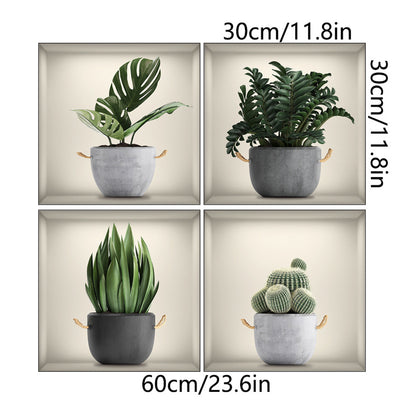Green Pot Plants Leaves Wall Decals Removable DIY Wall Paper