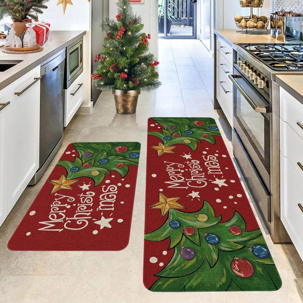 2PCS Christmas Floor Mats Set ¨C Non-Slip Rugs for Kitchen Bathroom Living Room and Doorway Style 3