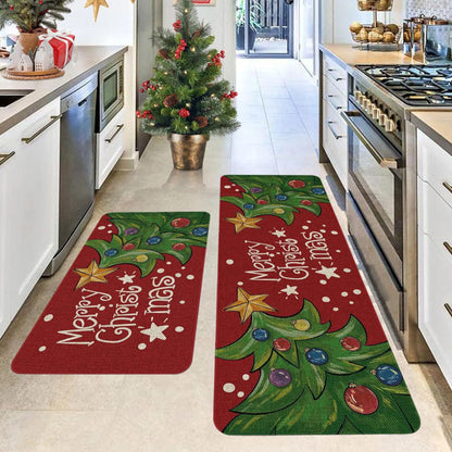 2PCS Christmas Floor Mats Set ¨C Non-Slip Rugs for Kitchen Bathroom Living Room and Doorway Style 3