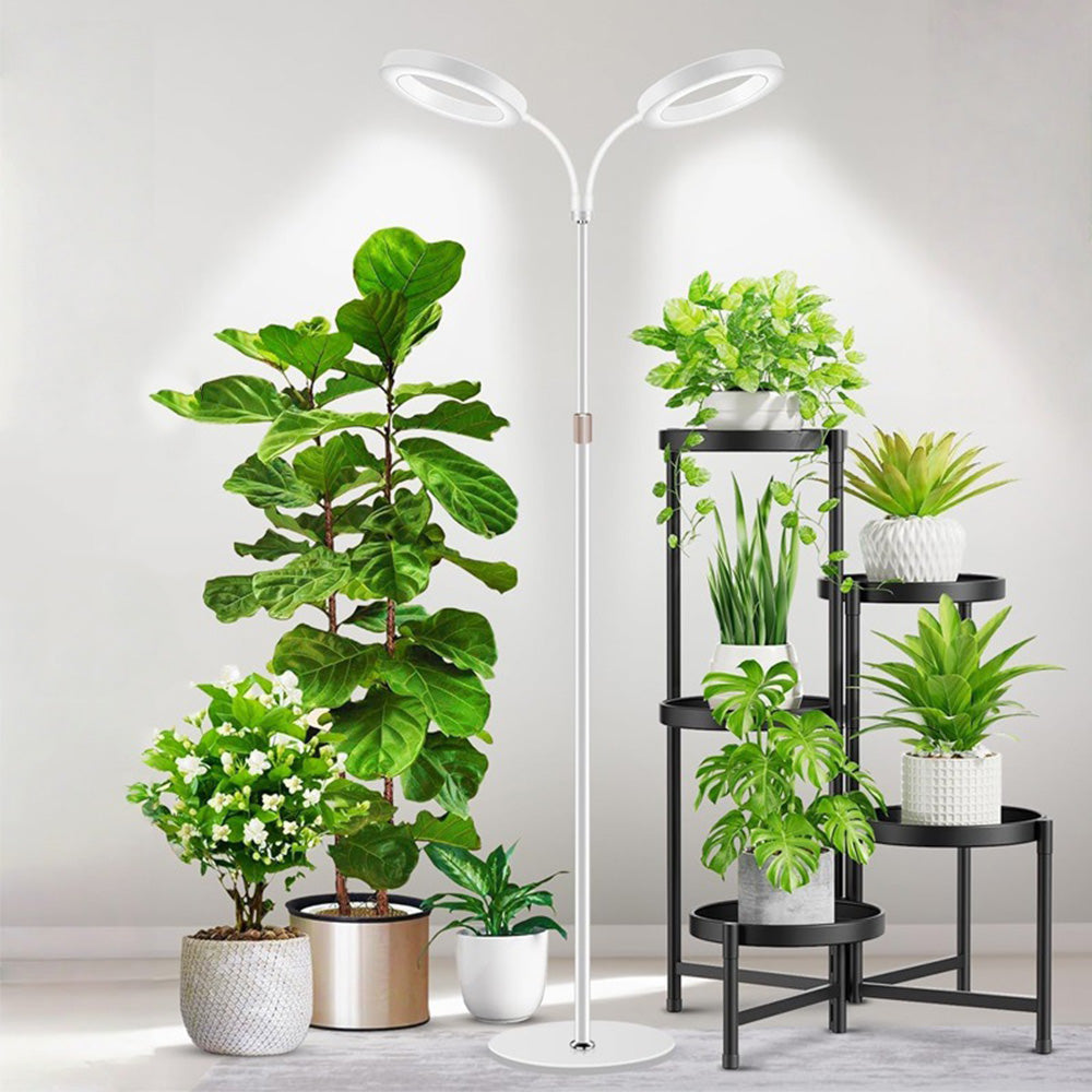 Dual Head Multi Color LED Plant Lamp with Stand-White