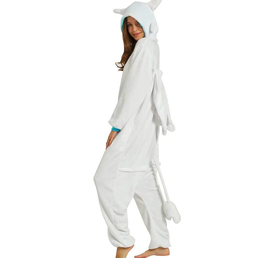 Adult Onesie Hoodie Animal Costume Pajamas Winter One-Piece Cosplay Sleepwear White