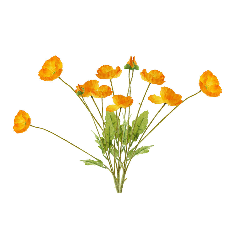 3Pcs 4-Head Artificial Corn Poppy Flowers Flocking Stem Bouquet Home Office Decor Orange