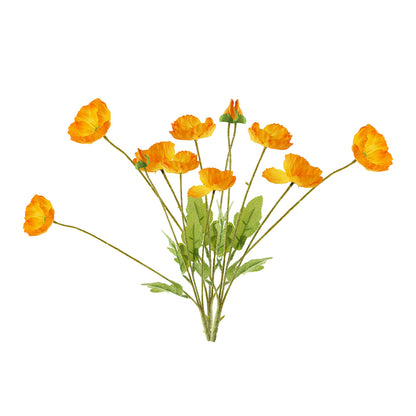 3Pcs 4-Head Artificial Corn Poppy Flowers Flocking Stem Bouquet Home Office Decor Orange