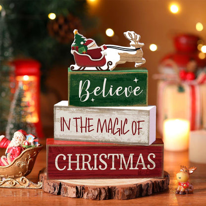 Christmas Table Decorations Stacked Block Rustic Farmhouse Block Sign