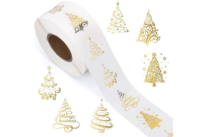 2 Rolls 1000 Gold Foil Clear Round Christmas Stickers