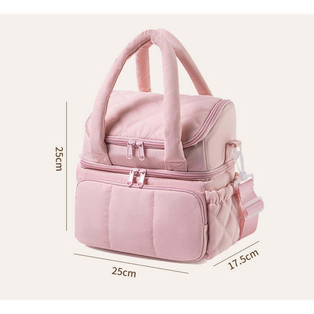 Lunch Bag Women Double Deck Insulated Lunch Bag For Work Picnic Travel-Pink