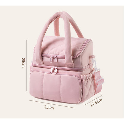 Lunch Bag Women Double Deck Insulated Lunch Bag For Work Picnic Travel-Pink