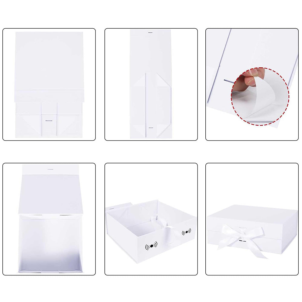 White Easy Attached Gift Boxes Set of 3 Gift Boxes with Satin Ribbon