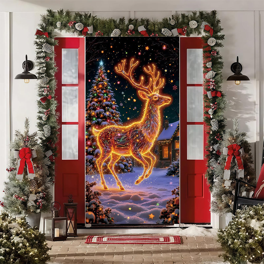 90x180cm 2D UV Reactive Christmas Glow Door Curtain - Deer