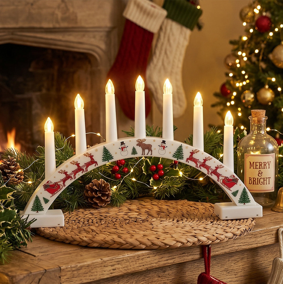 LED Christmas Flameless Taper Candle Decoration Light Holder - White