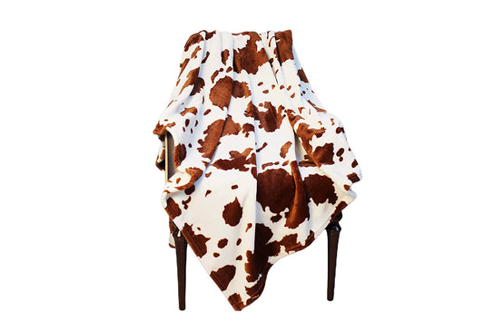 Soft Cow Print Blanket for Couch Bed and Travel-Brown