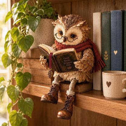 Reading Owl Figurine Resin Cute Whimsical Bookshelf Decor for Mantel Desk