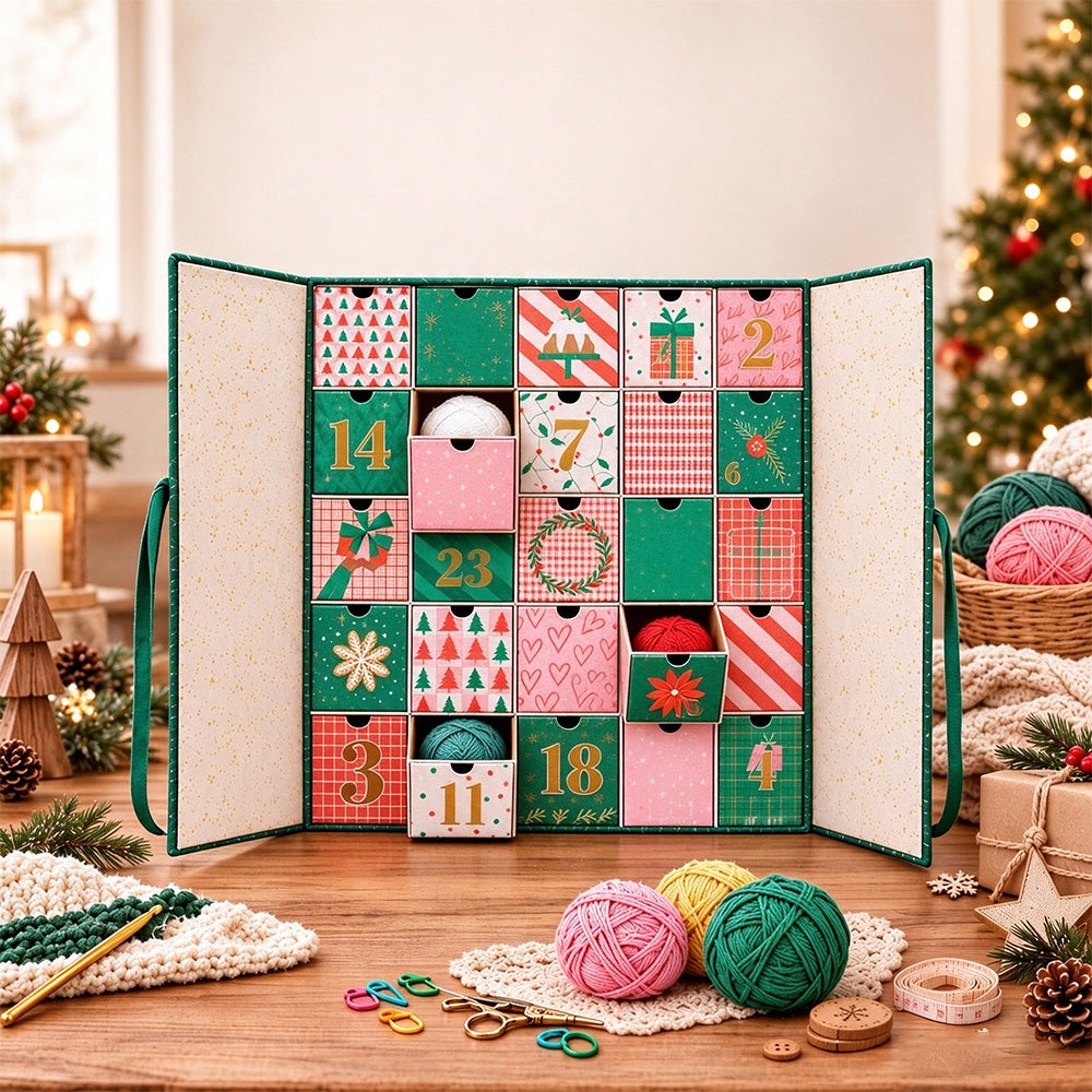 Crochet Yarn Christmas Advent Calendar 25 Days of Yarn and Crafting Surprises - Pink