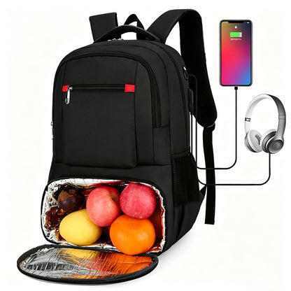 2 in 1 Large Capacity Laptop Backpack and Insulated Lunch Bag for Office Travel-Black