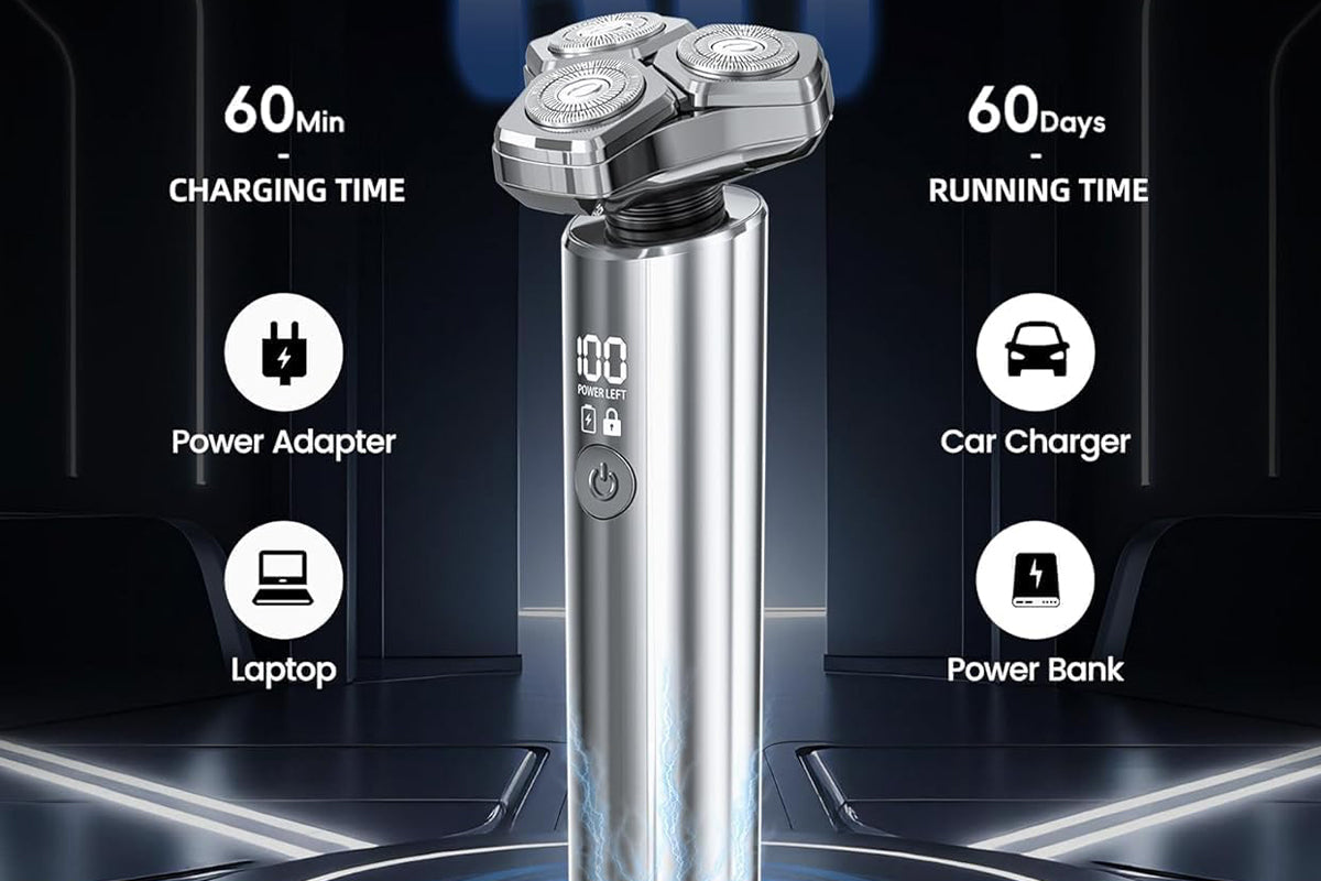 4 in1 Electric Razor Men High-Speed Motor Waterproof Shaver for Face Nose-Silver