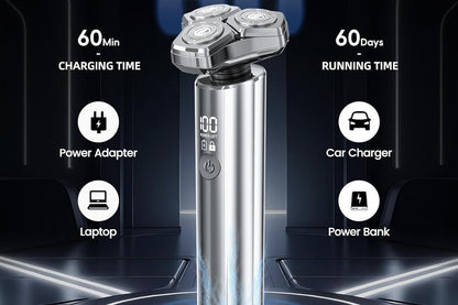 4 in1 Electric Razor Men High-Speed Motor Waterproof Shaver for Face Nose-Silver