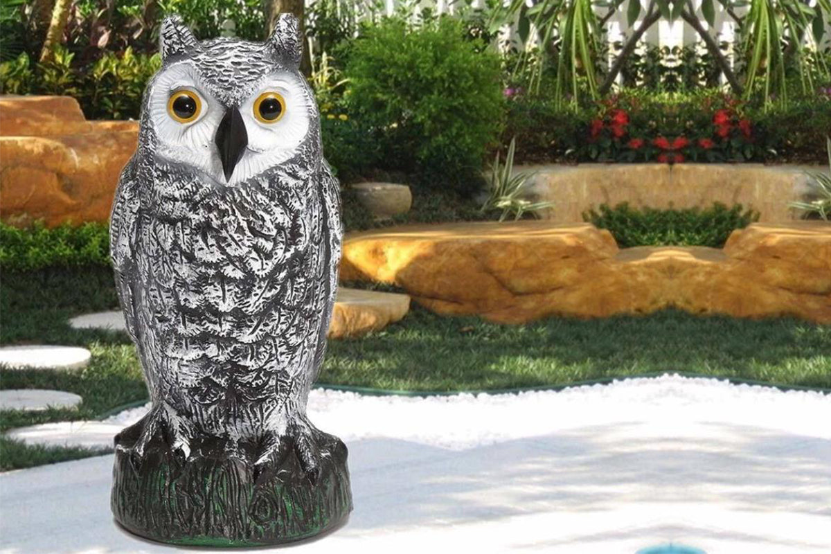 Large Fake Owl Decoy to Scare Birds Away Garden Bird Deterrents for Outside -White