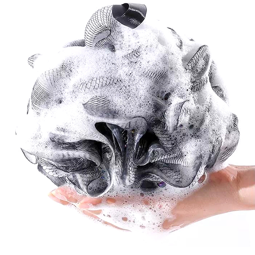 3 Pack Loofah Bath Sponge Bamboo Charcoal Body Scrubber for Men and Women