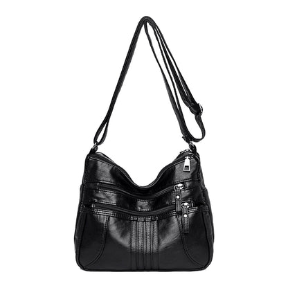 Women Multi Pocket Crossbody Bag Ladies Shoulder Bag PU Leather Mommy Bag Black