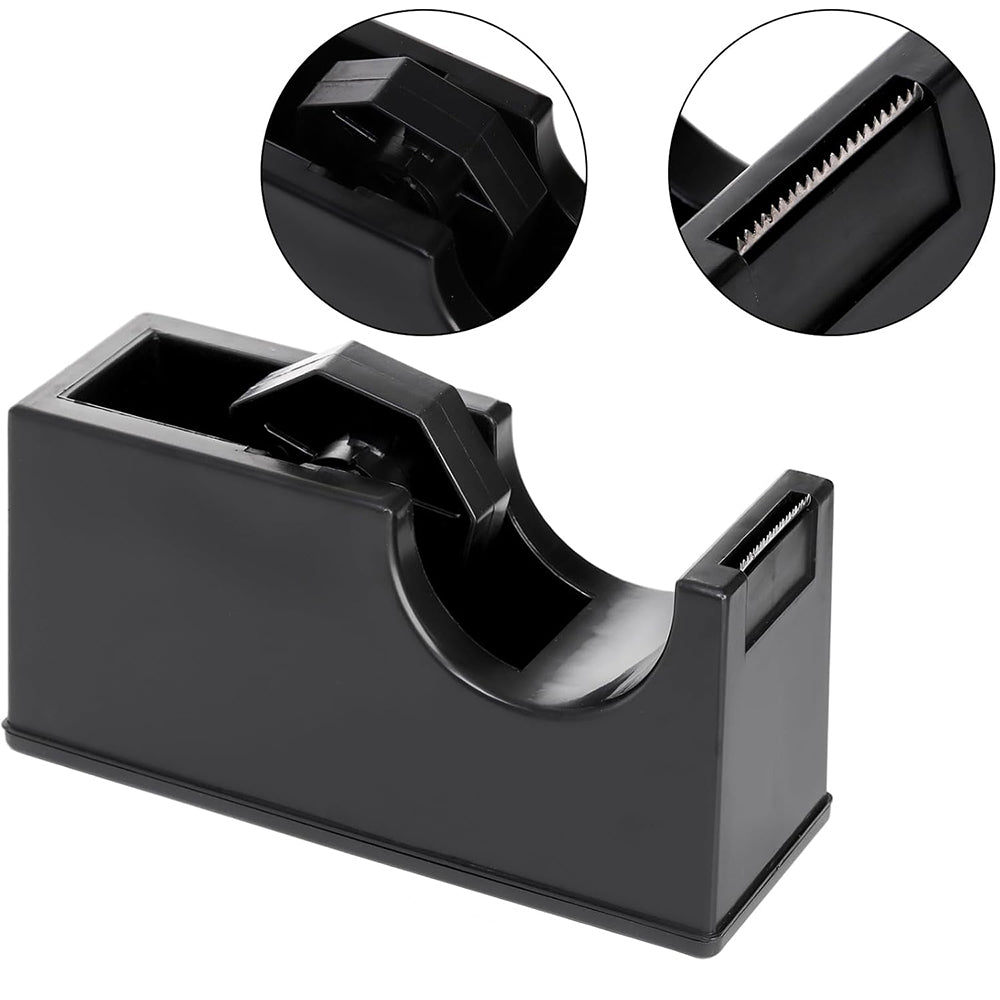 Heavy Duty Cello Tape Dispenser with 6 Roll Clear Tape-Black