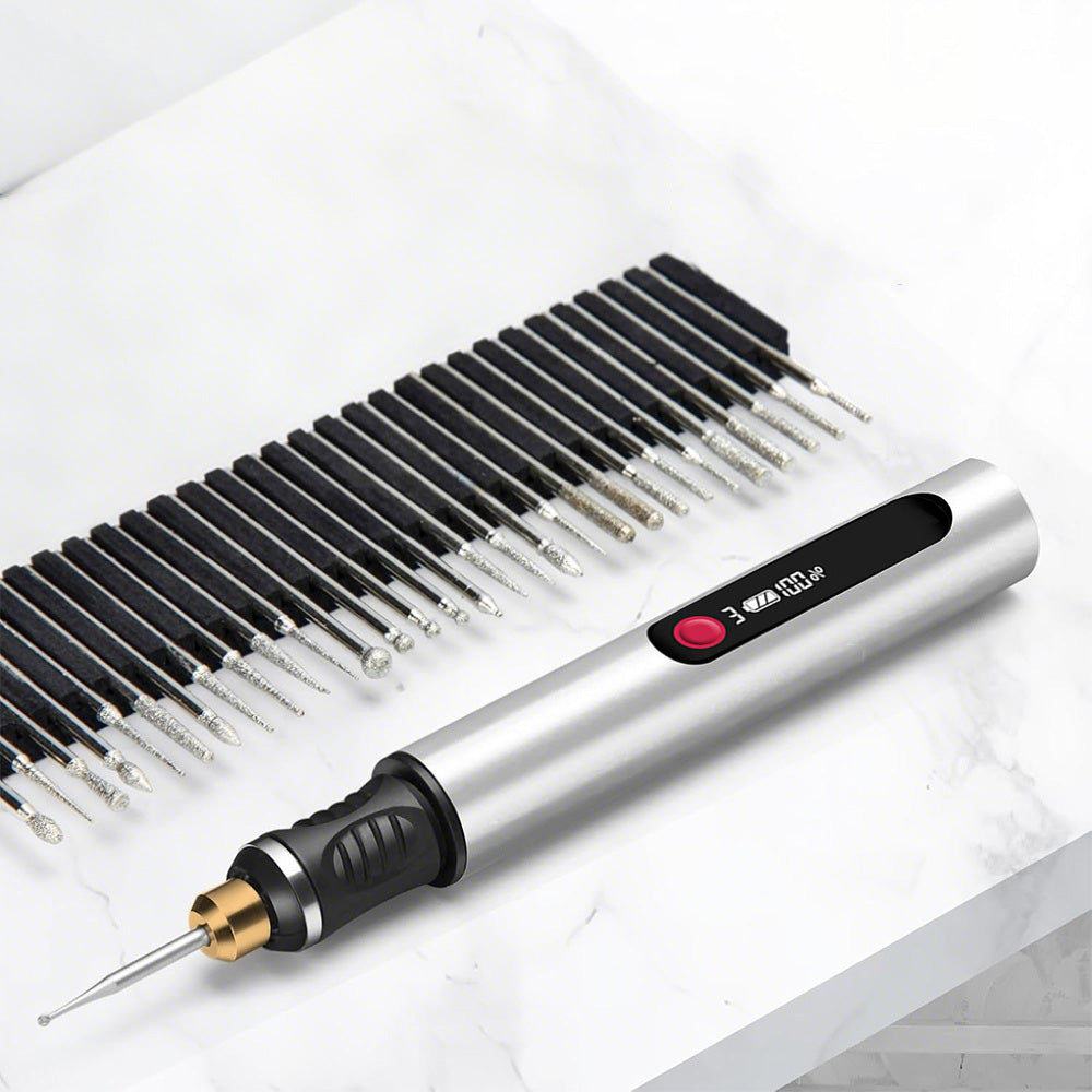 Electric Engraving Pen with 30 Bits 3-Speed Adjust Engraving Pen for Metal Wood Glass-Silver