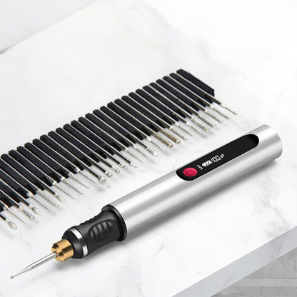 Electric Engraving Pen with 30 Bits 3-Speed Adjust Engraving Pen for Metal Wood Glass-Silver