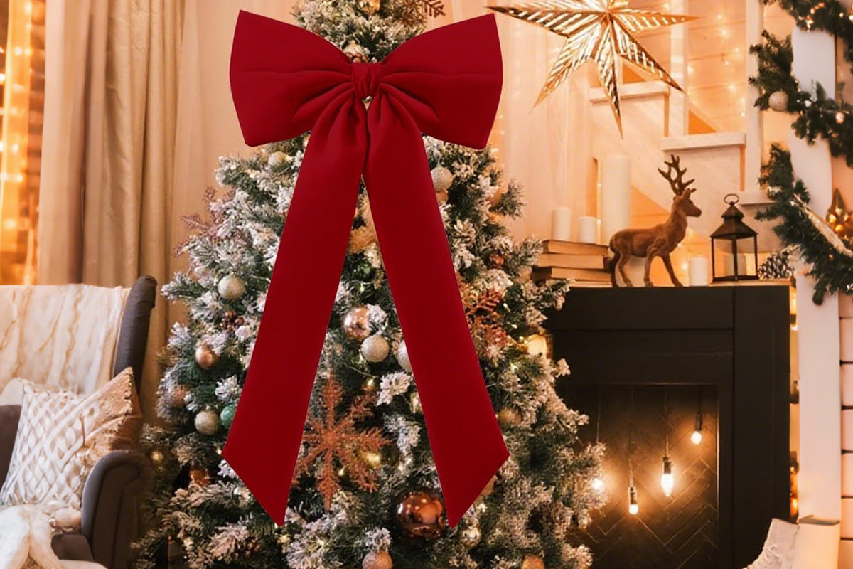 Large Christmas Bow Decoration Velvet Hanging Ornament for Tree Wall Door Decor