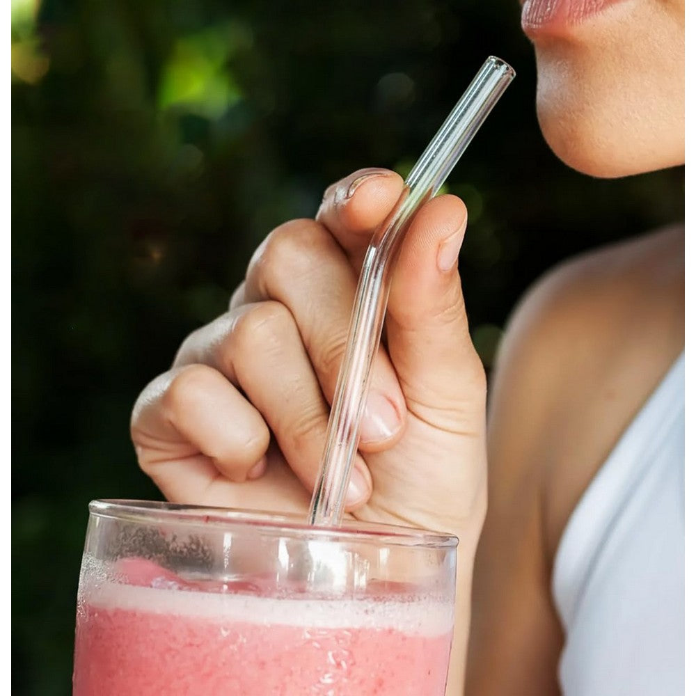 16Pcs Glass Straws Reusable Clear Glass Drinking Straws Set for Smoothies Juice