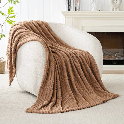 Soft Fluffy Fleece Throw Blanket for Sofa Couch Bed Living Room All Season Cozy-Brown