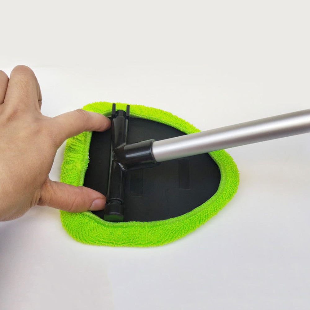 Extendable Windshield Cleaning Tool Set Car Window Microfiber Cleaner with 4 Replacement Microfiber Pads Gree