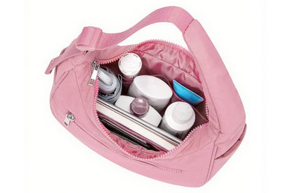 Puffer Crescent Shoulder Bag for Women Quilted Handbag with Adjustable Strap -Pink