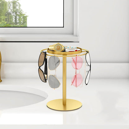Metal Sunglass Display Organizer Glasses Storage Holder Stand with Tray for Desk Dresser Tabletop Gold