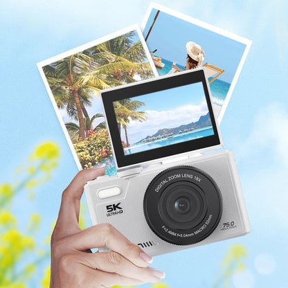 5K Digital Camera WiFi Vlogging Camera with 180 Degree Flip Screen White