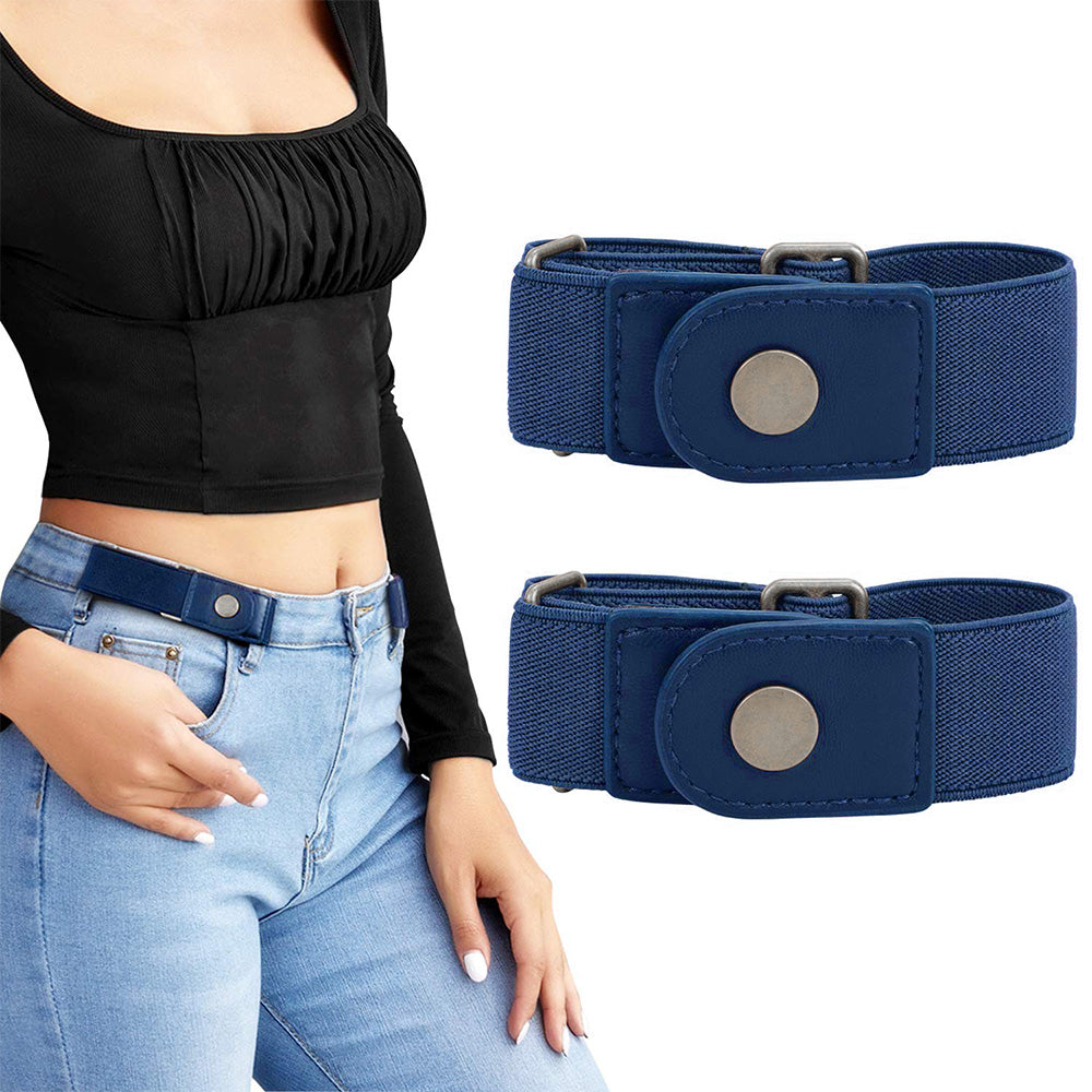 2Pcs Elastic Side Buckle Belt for Jeans Pants Unisex Adults Adjustable Waistband Stretch-Black