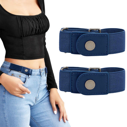 2Pcs Elastic Side Buckle Belt for Jeans Pants Unisex Adults Adjustable Waistband Stretch-Black