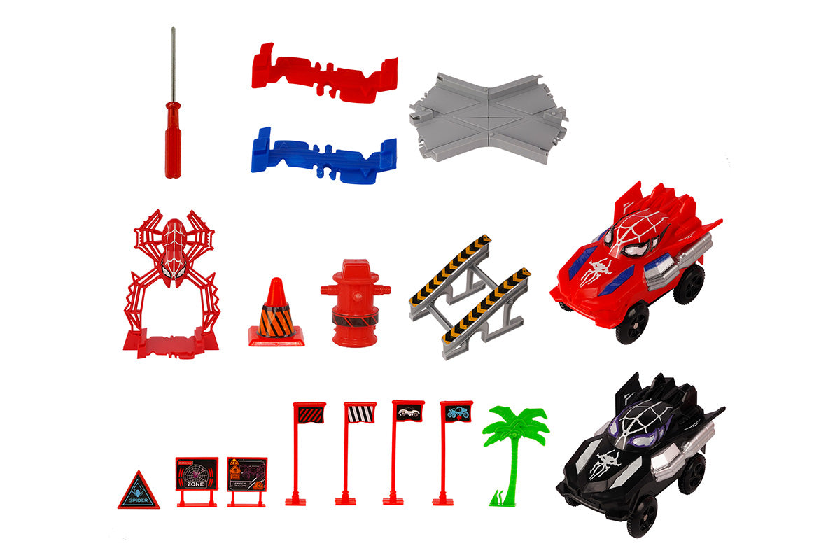 212Pcs Set Spider Toys for Boys Spider Race Track with 2 Cars Birthday Gifts