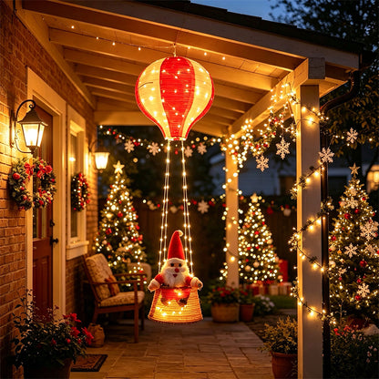 Christmas Santa Claus Hot Air Balloon with Light String - Warm Light