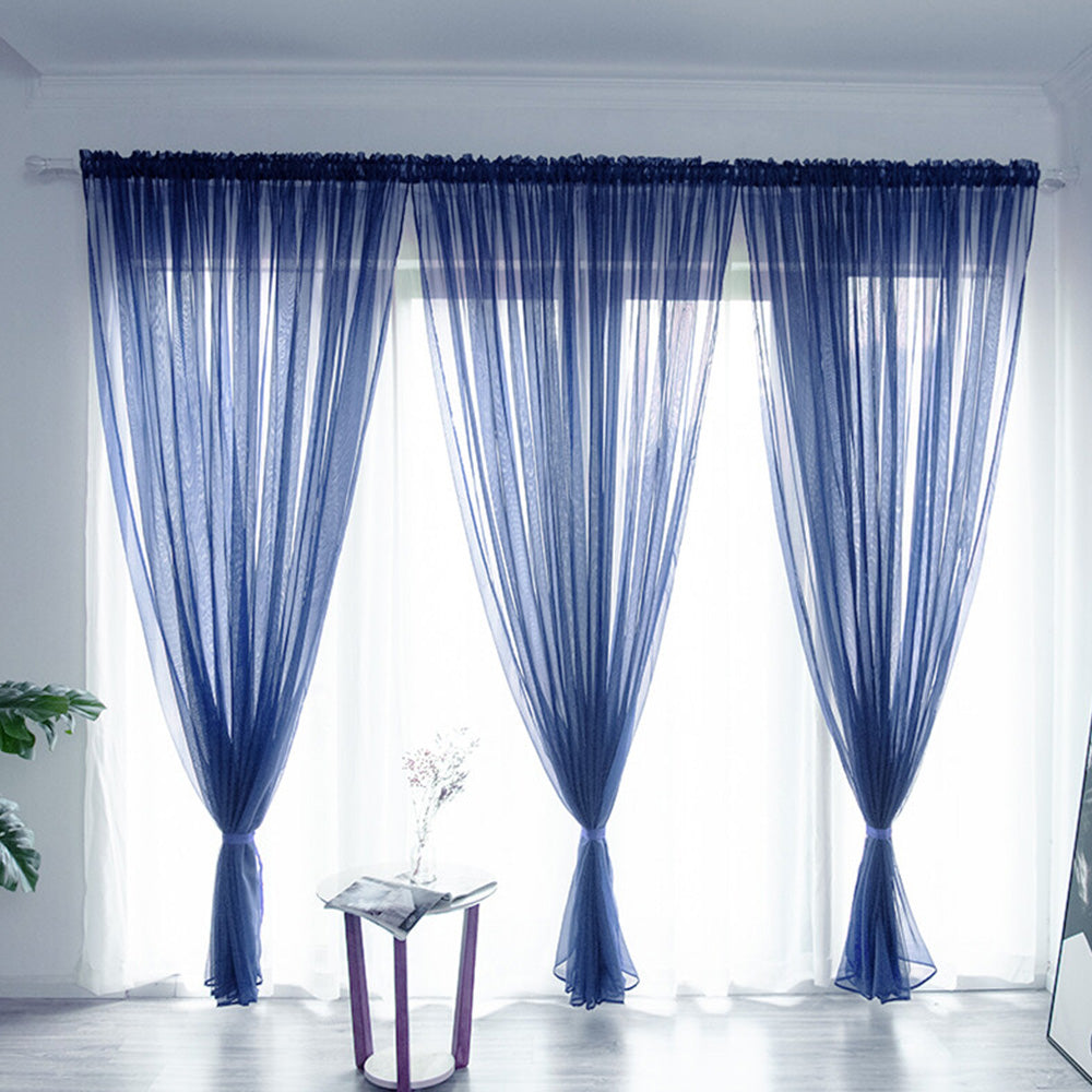 3 Piece Polyester Sheer Rod Pocket Curtains for Window Door  Divider - Blue