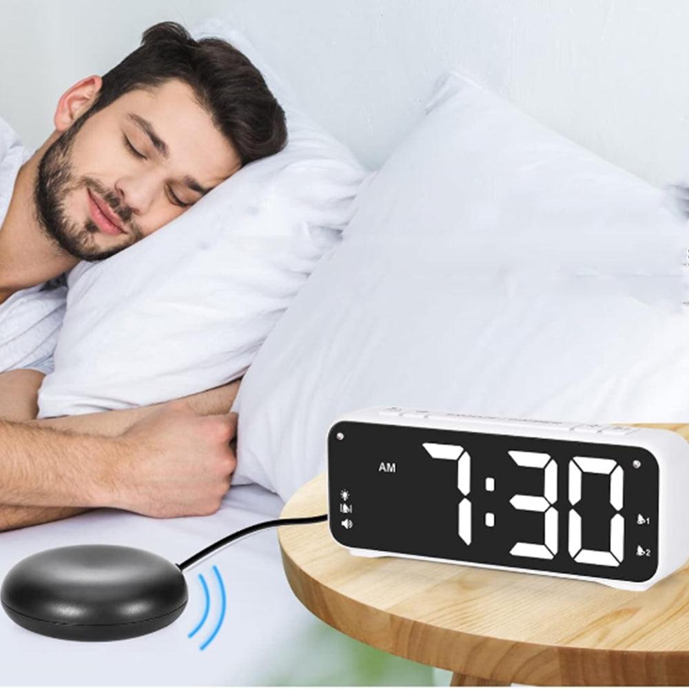Digital Alarm Clock with Vibration Bed Shaker for Heavy Sleepers White