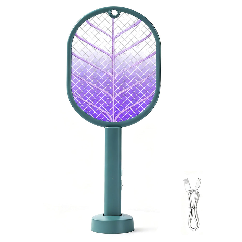 2-in-1 Electric USB Rechargeable Fly Swatter and Mosquito Killer Racket Green