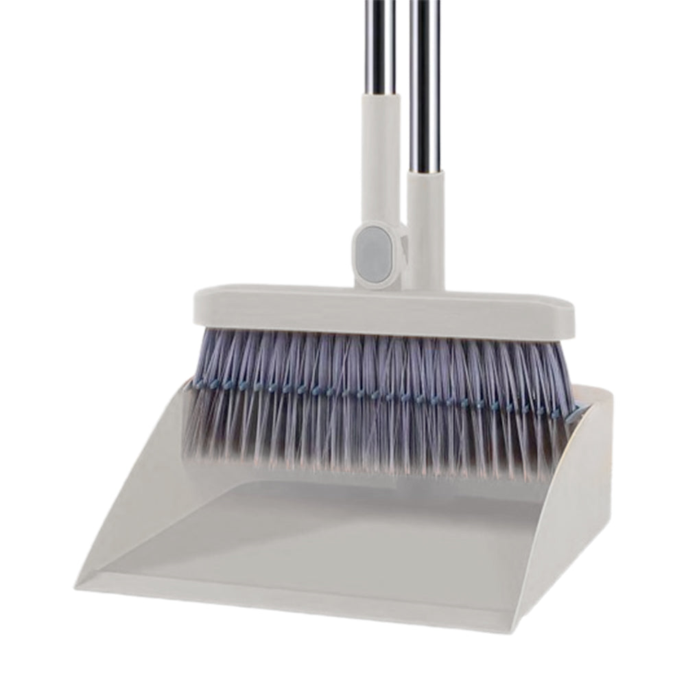 180 Degree Rotatable Broom with Foldable Standing Dustpan Set for Home Office Cleaning White
