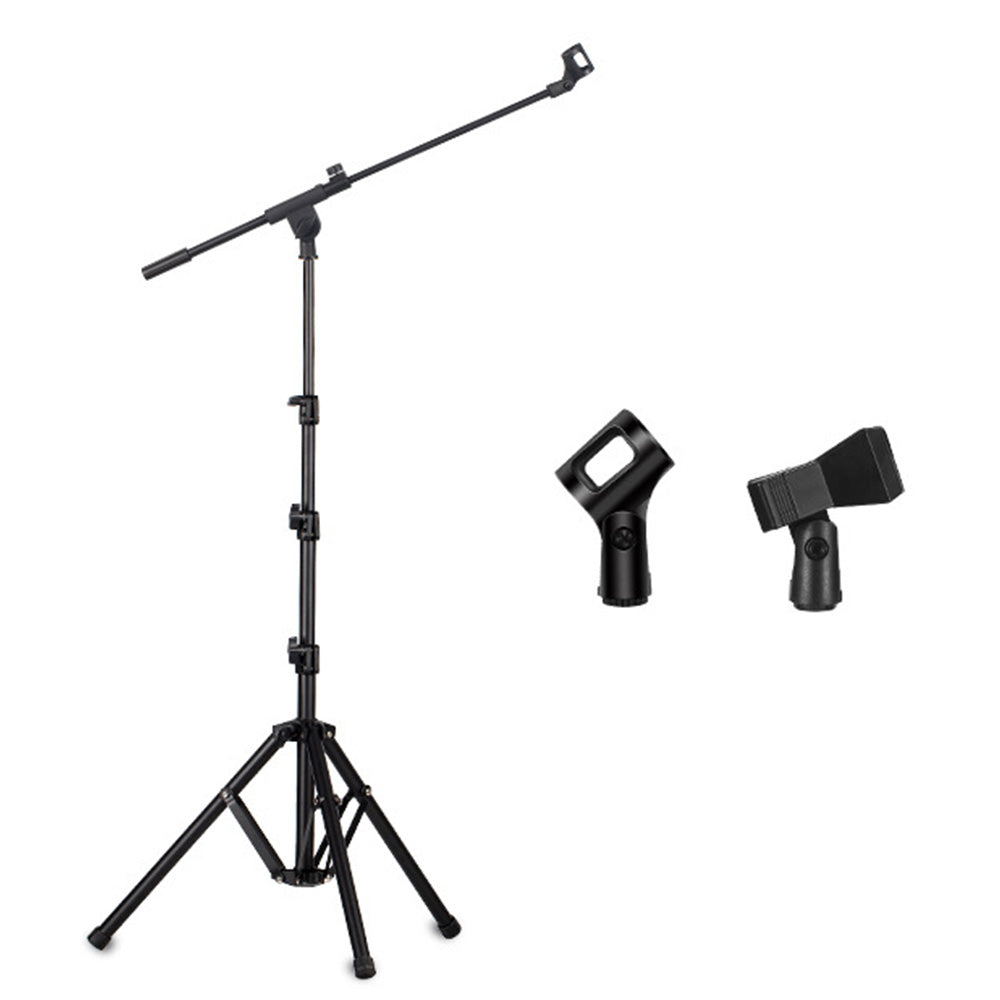 Universal Metal Microphone Stand With Adjustable Height And Mic Clips