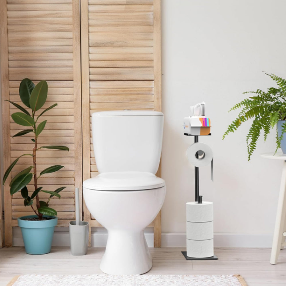Standing Toilet Paper Holder Stand with Phone Holder Tissue Roll Rack Bathroom Accessories