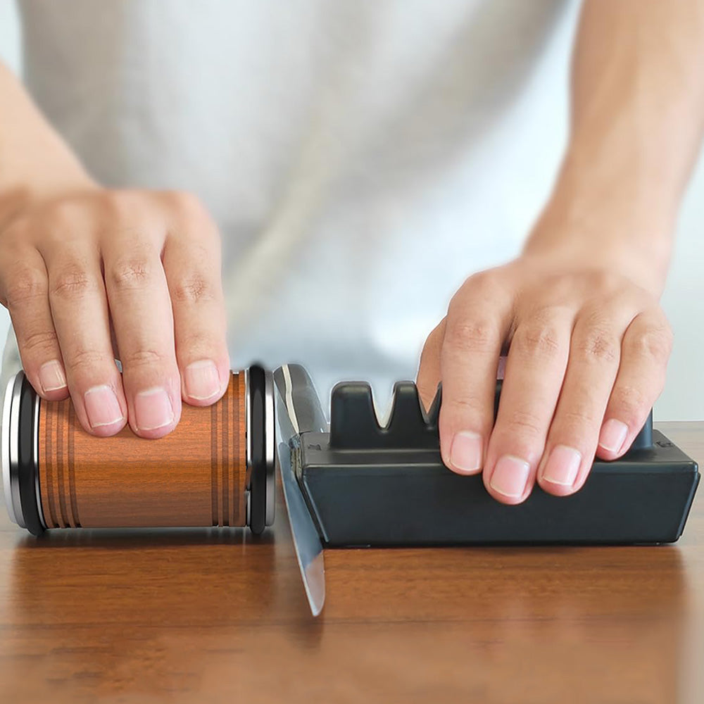 5-in-1 Rolling Knife Sharpener with Angled Support Base Dual-Angle Sharpening Tool for Kitchen Knives Outdoor Blades