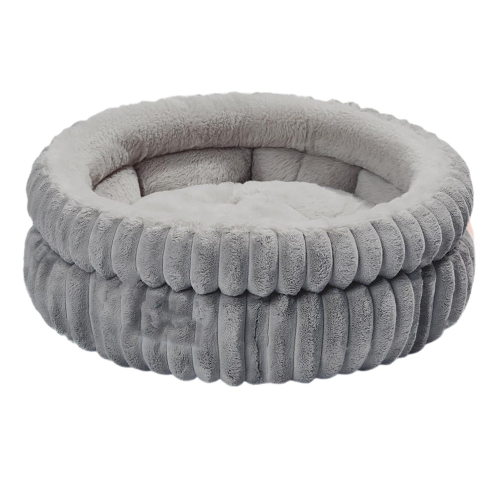 Donut Plush Pet Dog Cat Bed Fluffy Soft Warm Nest for Indoor Cats Small Dogs-Dark Grey