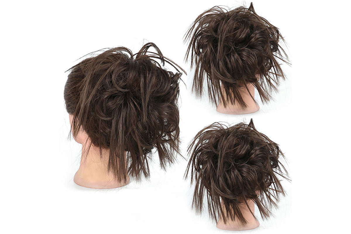 High-Temperature Fiber Curly Wavy Scrunchy Messy Hair Bun-Medium Brown