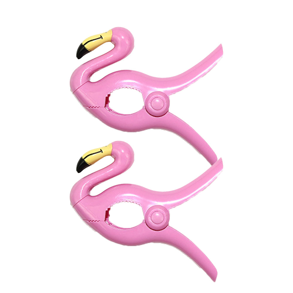 2Pcs Portable Beach Towel Clamp Laundry Quilt Retaining Clip Clothes Pegs Flamingo Style