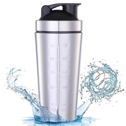 2Pcs 750ml Stainless Steel Protein Shaker Bottle with Mixing Ball