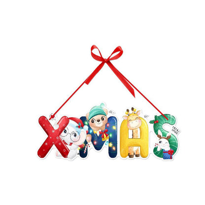 6Pcs Christmas Hanging Door Sign Welcome Sign for Front Door Xmas Party Decorations