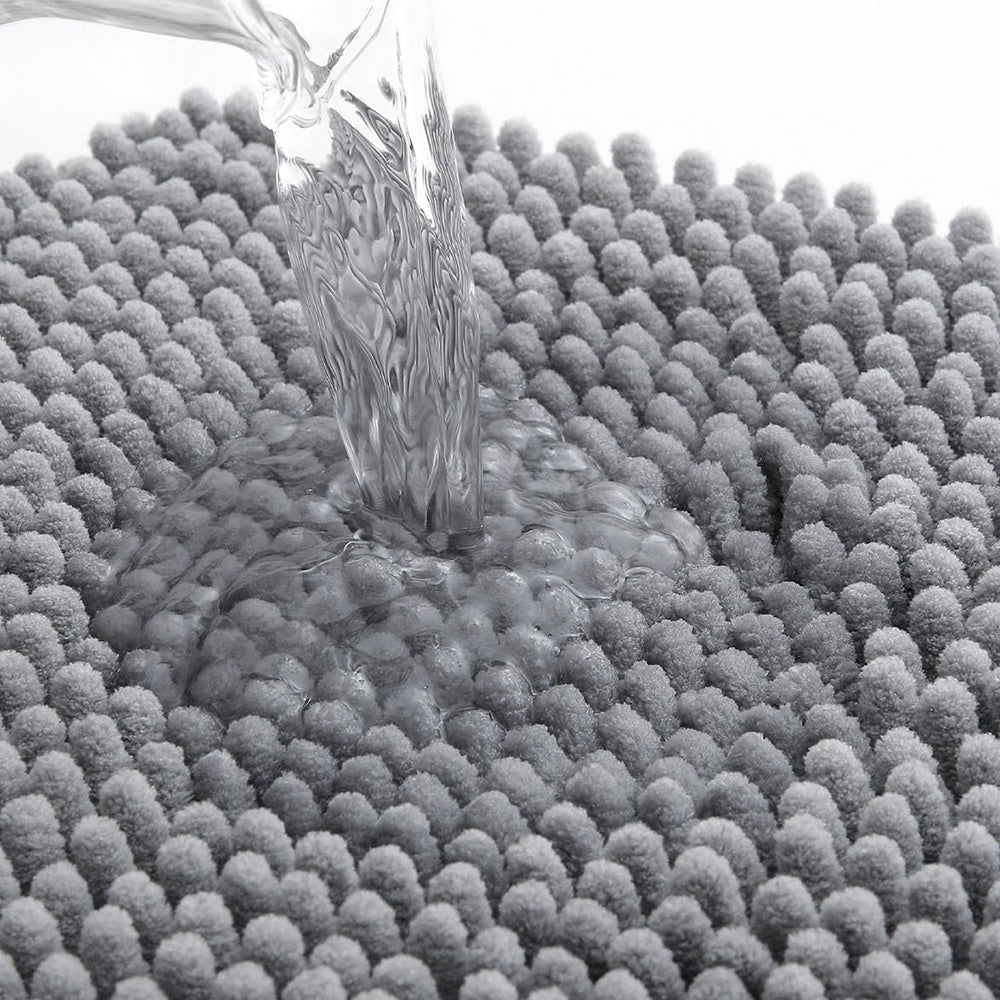 Soft Chenille Bath Mat with Rounded Corners, Absorbent & Non-Slip Rug